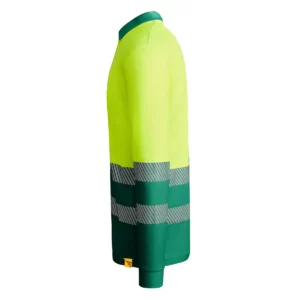 Polo Roly ATRIO LS en verde jardín y amarillo flúor de manga larga, vista lateral