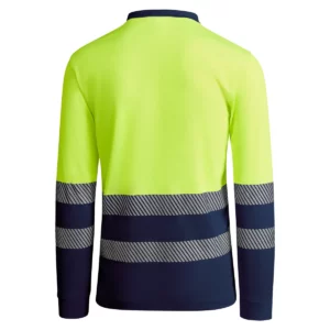 Polo Roly ATRIO LS en azul marino y amarillo flúor de manga larga, vista trasera