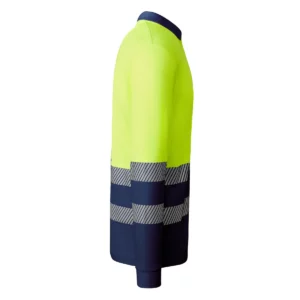 Polo Roly ATRIO LS en azul marino y amarillo flúor de manga larga, vista lateral opuesta
