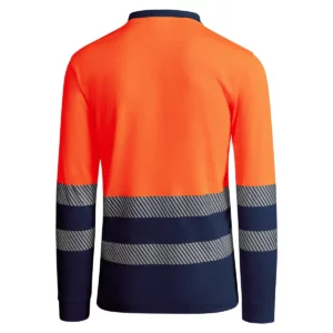 Polo Roly ATRIO LS en azul marino y naranja flúor de manga larga, vista trasera