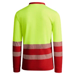 Polo Roly ATRIO LS en rojo laboral y amarillo flúor de manga larga, vista trasera