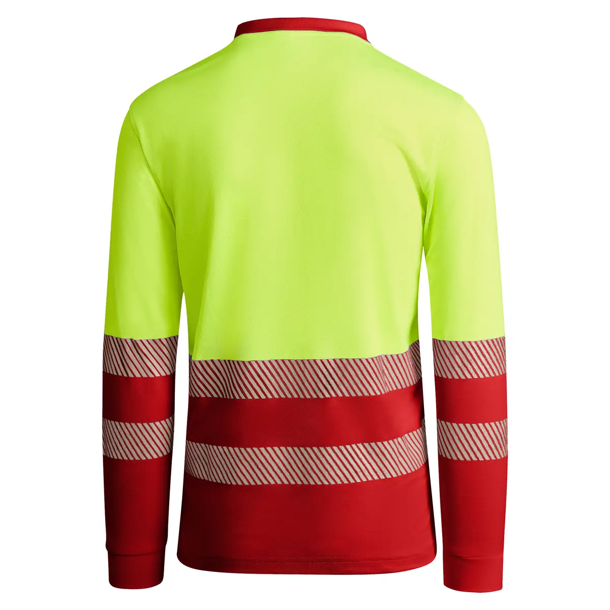 Polo alta visibilidad manga larga Roly ATRIO LS 32 Polo Roly ATRIO LS en rojo laboral y amarillo flúor de manga larga, vista trasera