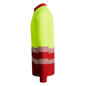 Polo Roly ATRIO LS en rojo laboral y amarillo flúor de manga larga, vista lateral