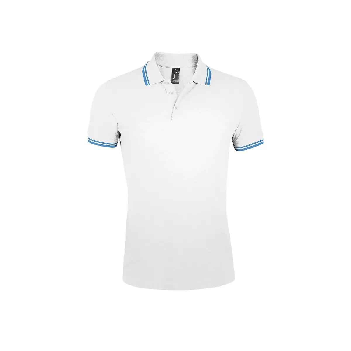 Polo hombre SOL’S PASADENA MEN 00577 30 Polo Sol’s PASADENA MEN en color Blanco/Aqua, vista frontal