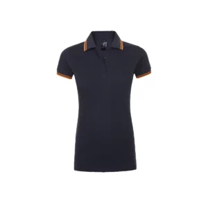 Polo Sol’s PASADENA WOMEN en color French marino/Naranja fluor, vista frontal