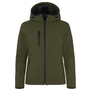 Chaqueta mujer CLIQUE PADDED HOODY SOFTSHELL WOMEN 020953, Fog green, vista frontal