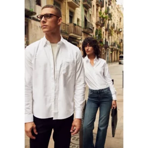 Camisa de hombre Clique Oxford 027311, Blanco, con modelos Oxford y Garland en exterior