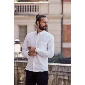 Camisa de hombre Clique Oxford 027311, Blanco, con modelo en exterior