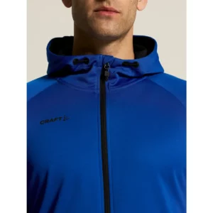 Chaqueta hombre CRAFT ADV UNIFY FZ HOOD 1909132, Club cobolt, con modelo, detalle de cuello y pecho