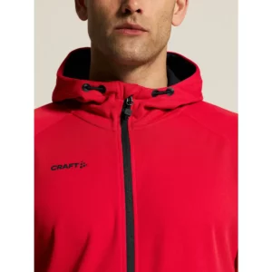 Chaqueta hombre CRAFT ADV UNIFY FZ HOOD 1909132, Bright red, con modelo, detalle de cuello y pecho