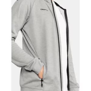 Chaqueta hombre CRAFT ADV UNIFY FZ HOOD 1909132, Grey melange, con modelo, detalle frontal con chaqueta abierta