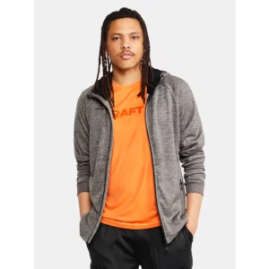 Chaqueta hombre CRAFT ADV UNIFY FZ HOOD 1909132, Dark grey melange, con modelo, vista frontal con chaqueta abierta