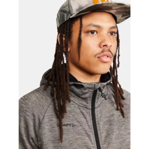 Chaqueta hombre CRAFT ADV UNIFY FZ HOOD 1909132, Dark grey melange, con modelo, detalle de cuello y pecho