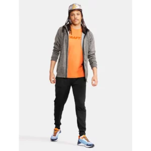 Chaqueta hombre CRAFT ADV UNIFY FZ HOOD 1909132, Dark grey melange, con modelo, vista frontal de cuerpo entero con chaqueta abierta