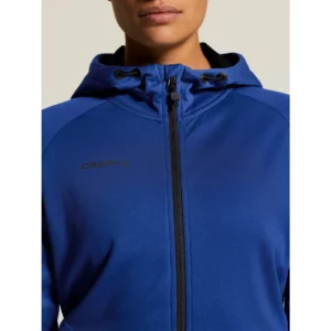 Chaqueta mujer CRAFT ADV UNIFY FZ HOOD 1909133, Club cobolt, con modelo, detalle de cuello y pecho