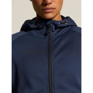 Chaqueta mujer CRAFT ADV UNIFY FZ HOOD 1909133, Navy, con modelo, detalle de cuello y pecho