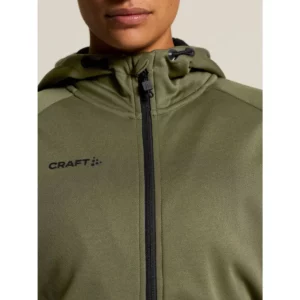 Chaqueta mujer CRAFT ADV UNIFY FZ HOOD 1909133, Woods, con modelo, detalle de cuello y pecho