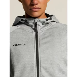 Chaqueta mujer CRAFT ADV UNIFY FZ HOOD 1909133, Grey melange, con modelo, detalle de cuello y pecho