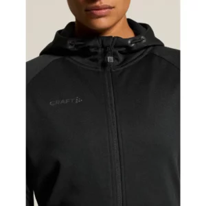 Chaqueta mujer CRAFT ADV UNIFY FZ HOOD 1909133, Negro, con modelo, detalle de cuello y pecho
