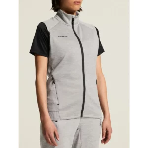 Chaleco mujer CRAFT ADV UNIFY VEST 1912162, Grey melange, con modelo, detalle del bolsillo y el lateral