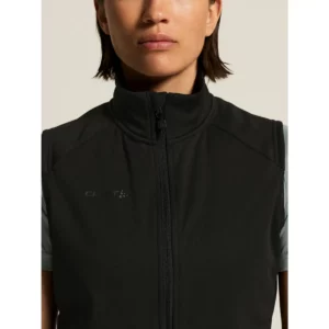 Chaleco mujer CRAFT ADV UNIFY VEST 1912162, Negro, con modelo, detalle del cuello y el cierre