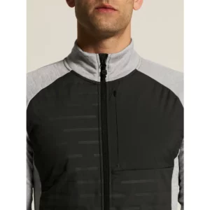 Chaqueta hombre CRAFT ADV UNIFY HYBRID JACKET 1912224, Grey melange/Black, con modelo, detalle de cuello y pecho