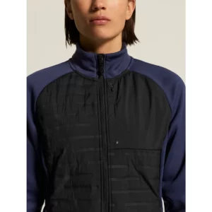 Chaqueta mujer CRAFT ADV UNIFY HYBRID JACKET 1912225, Navy/Black, con modelo, detalle del cuello y el frontal
