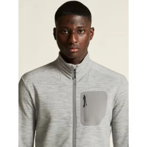 Chaqueta hombre CRAFT PRO EXPLORE WOOL MIDLAYER 1913800, Gris marengo, con modelo, detalle frontal de cuello y pecho