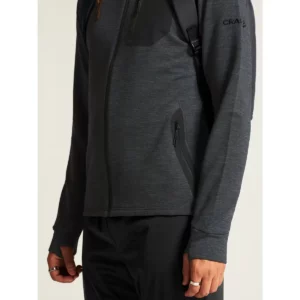 Chaqueta hombre CRAFT PRO EXPLORE WOOL MIDLAYER 1913800, Negro marengo, con modelo, detalle frontal