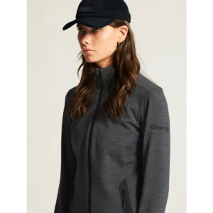 Chaqueta mujer CRAFT PRO EXPLORE WOOL MIDLAYER 1913801, Negro marengo, con modelo, detalle de cuello y hombro