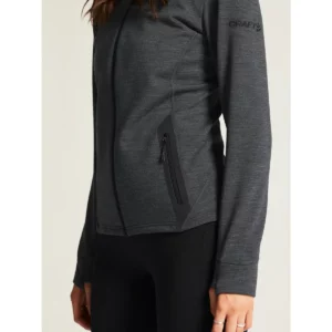 Chaqueta mujer CRAFT PRO EXPLORE WOOL MIDLAYER 1913801, Negro marengo, con modelo, detalle frontal