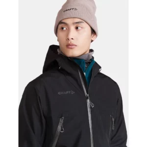 Chaqueta hombre CRAFT ADV EXPLORE SHELL JACKET 1913806, Negro, con modelo, detalle frontal de cuello y pecho