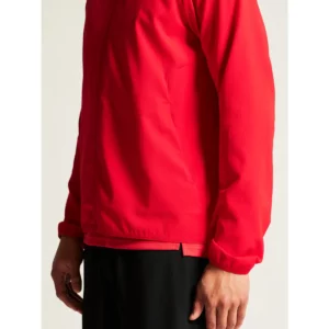 Chaqueta hombre CRAFT RUSH 2.0 TRAINING JACKET 1914672, Bright red, con modelo, detalle de la manga y el bajo