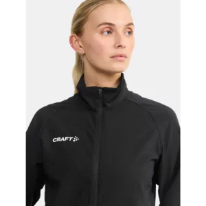 Chaqueta mujer CRAFT RUSH 2.0 TRAINING JACKET 1914673, Negro, con modelo, detalle frontal de cuello y pecho