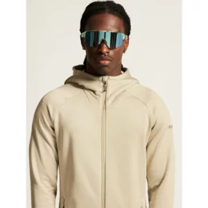 Chaqueta polar hombre CRAFT EXPLORE POWER FLEECE 1915240, Hay, con modelo, detalle de cuello y pecho