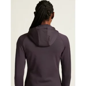 Chaqueta polar mujer CRAFT EXPLORE POWER FLEECE 1915241, Dk plum, con modelo, detalle posterior de capucha