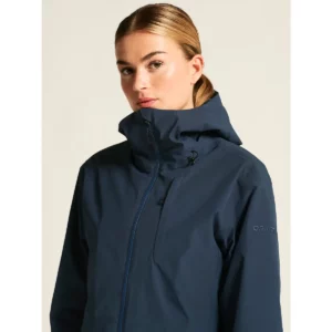 Chaqueta mujer CRAFT EXPLORE PADDED JACKET 1916339, Blaze, con modelo, detalle frontal de cuello y pecho