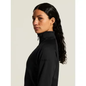 Polar mujer CRAFT EXPLORE POWER FLEECE HALF ZIP C18114, Negro, con modelo, detalle lateral del cuello