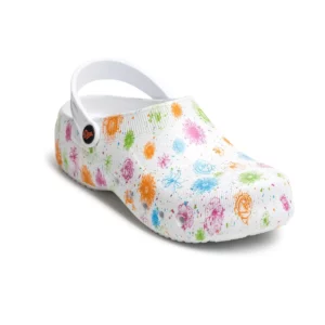 Zueco sanitario Dian EVA ESTAMPADO blanco, vista frontal elevada