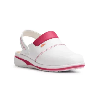 Zueco sanitario Dian MAR blanco/fucsia, vista tres cuartos alternativa