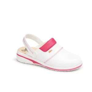 Zueco sanitario Dian MAR blanco/fucsia, vista tres cuartos