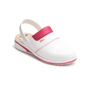 Zueco sanitario Dian MAR blanco/fucsia, vista frontal elevada