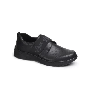 Zapatilla Dian SIENA PERFORADO negro, vista tres cuartos.