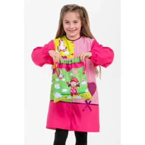 Bata infantil 'saltarina unicornio' Dyneke 0104227: vista frontal con modelo y bolsa a juego.