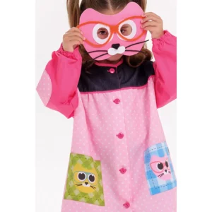 Bata infantil gatos 3D Dyneke 0140871: detalle frontal con modelo.