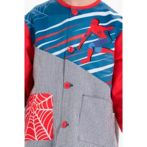 Bata infantil Heroe Araña Dyneke 0167982: detalle del cuello y estampado.