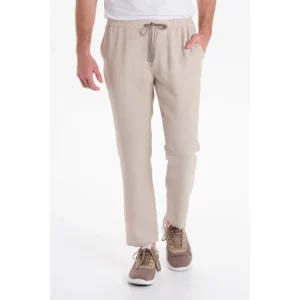 Pantalón unisex beige con cordón Dyneke 6006418: vista frontal con modelo.