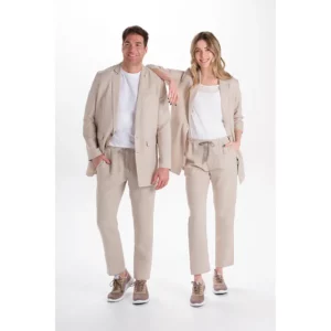 Levita beige mujer manga 3/4 fruncida Dyneke 6000418: conjunto de chaquetas con dos modelos.