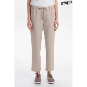 Pantalón unisex beige con cordón Dyneke 6006418: vista frontal con modelo.