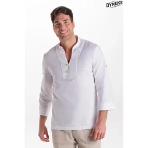 Camisa unisex pecherin botón madera. Dyneke 6007823: vista frontal con modelo.